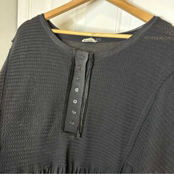 POL Black Waffle Knit Mixed Media Short Sleeve Oversized Dress Sz M Western Boho - Picture 4 of 9